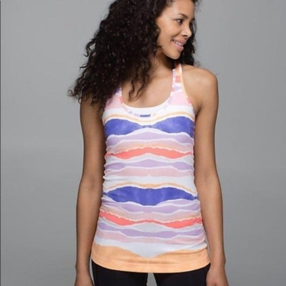 Lululemon Cool Racerback Beacher Stripe White Iris Flower - Picture 2 of 6